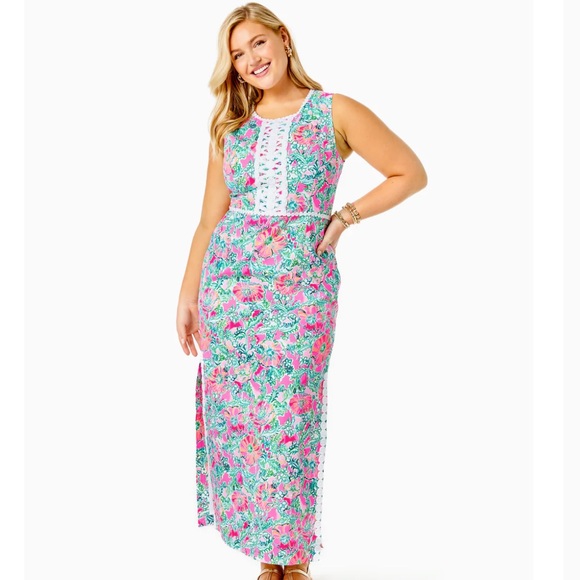 Lilly Pulitzer Ashler Stretch Maxi Shift Dress in Soleil Pink Perfect Poppy NWT - Picture 3 of 5